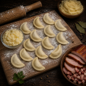 Вареники с картошкой и копченостями